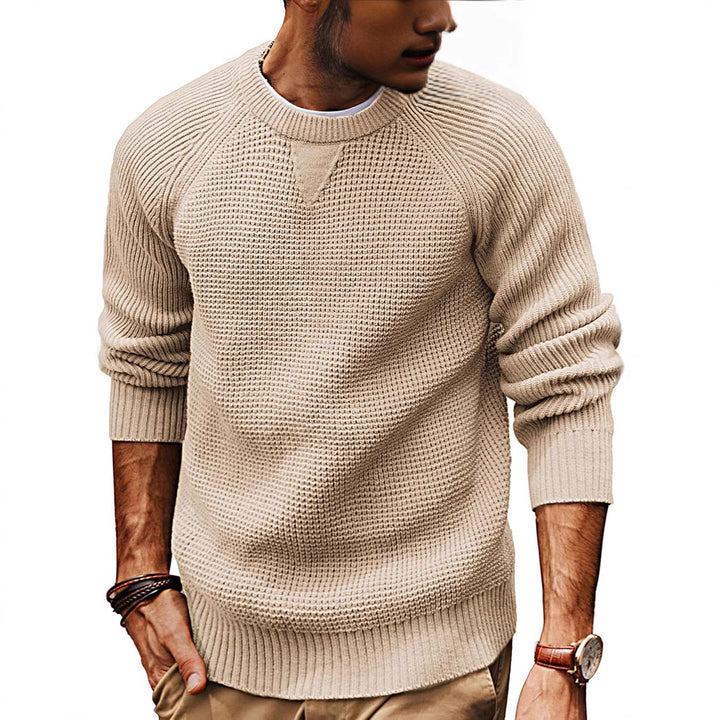 Herren lässiger Strickpullover mit strukturiertem Gewebemuster und Rundhalsausschnitt Echoarchiv