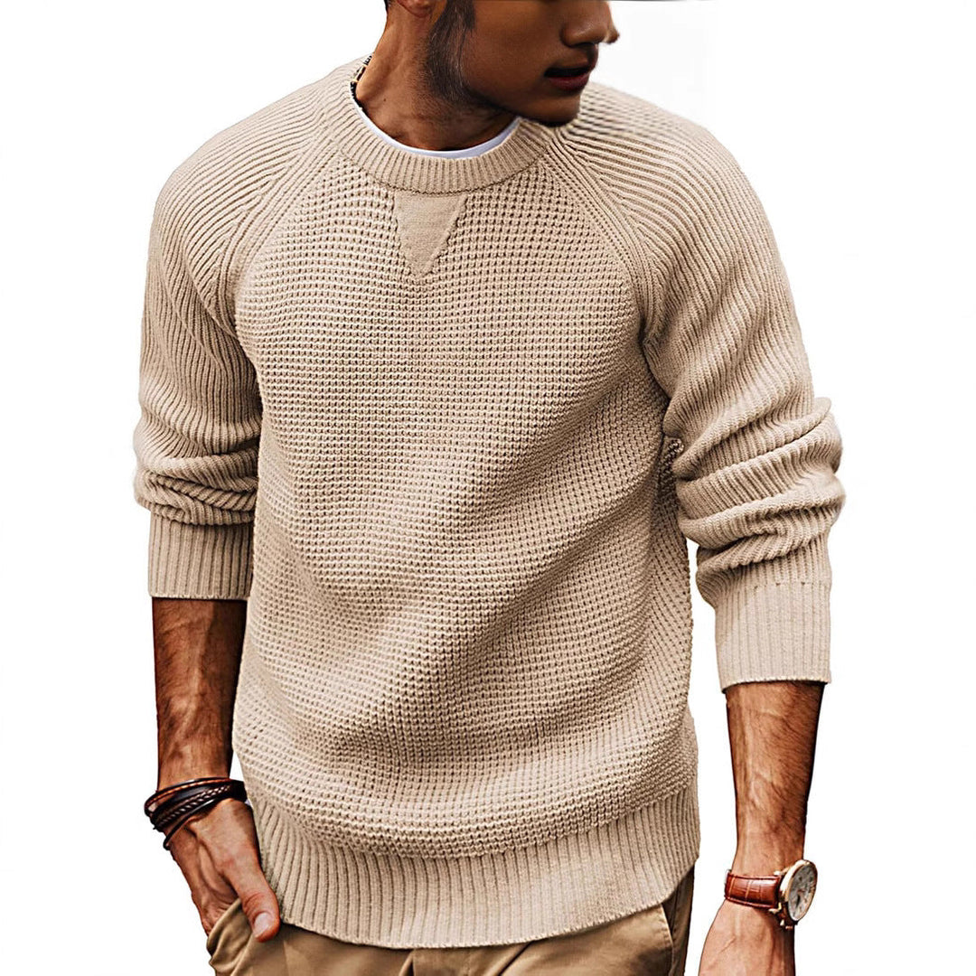 Herren lässiger Strickpullover mit strukturiertem Gewebemuster und Rundhalsausschnitt Echoarchiv