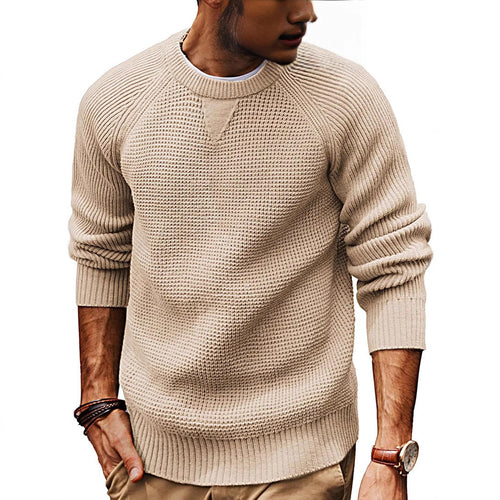 Herren lässiger Strickpullover mit strukturiertem Gewebemuster und Rundhalsausschnitt Echoarchiv