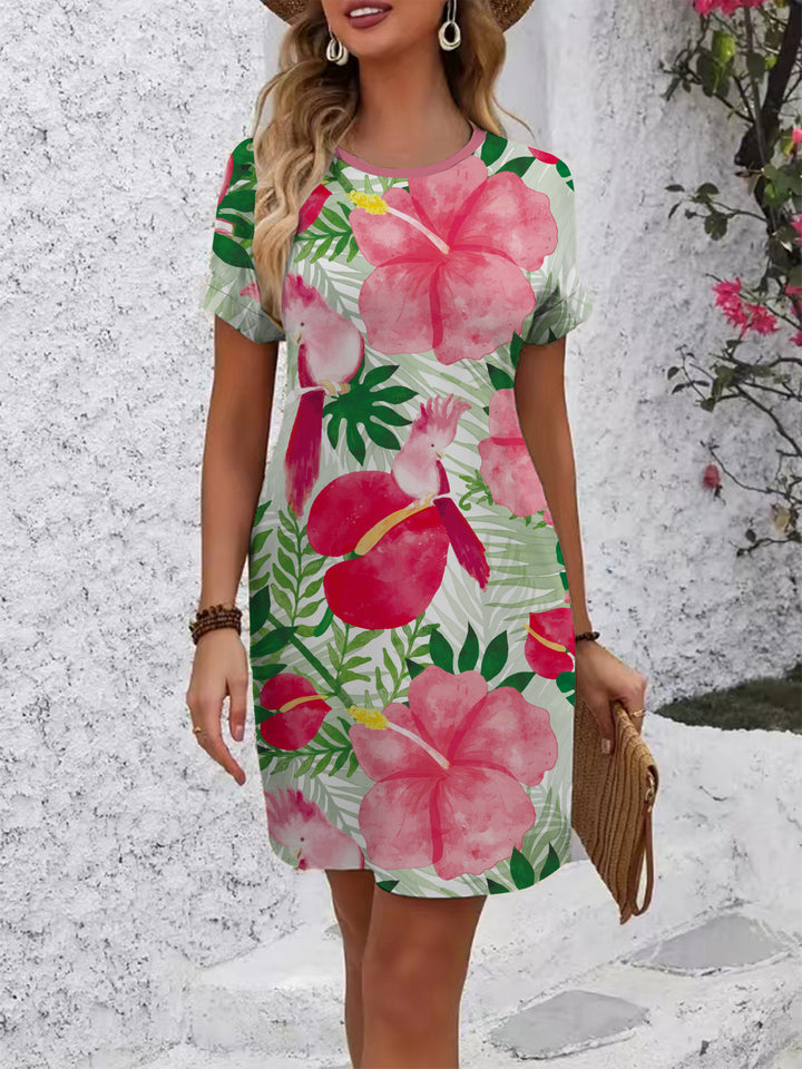Damen komfortables Freizeitkleid mit lebhaftem Blumenmuster und lockerer Passform Echo Archiv