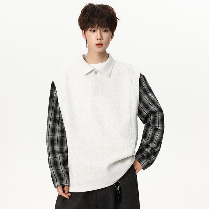 Unisex Oversize-Pullover mit Polokragen und karierter Ärmelkonstruktion Echoarchiv