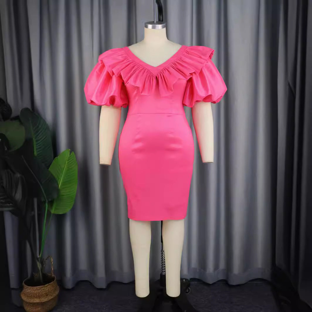 Damen figurbetontes Kleid mit voluminösen Rüschenärmeln Echo Archiv 1778622988