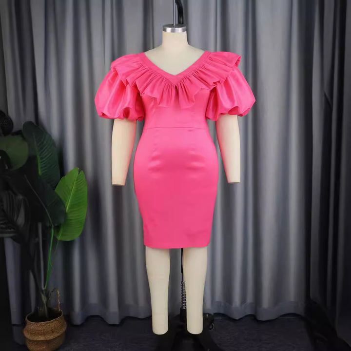 Damen figurbetontes Kleid mit voluminösen Rüschenärmeln Echo Archiv 1778622988