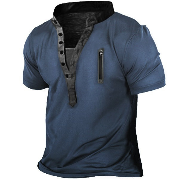 Herren Kurzarmshirt mit kreativem Stehkragen und praktischer Reißverschlusstasche Echoarchiv