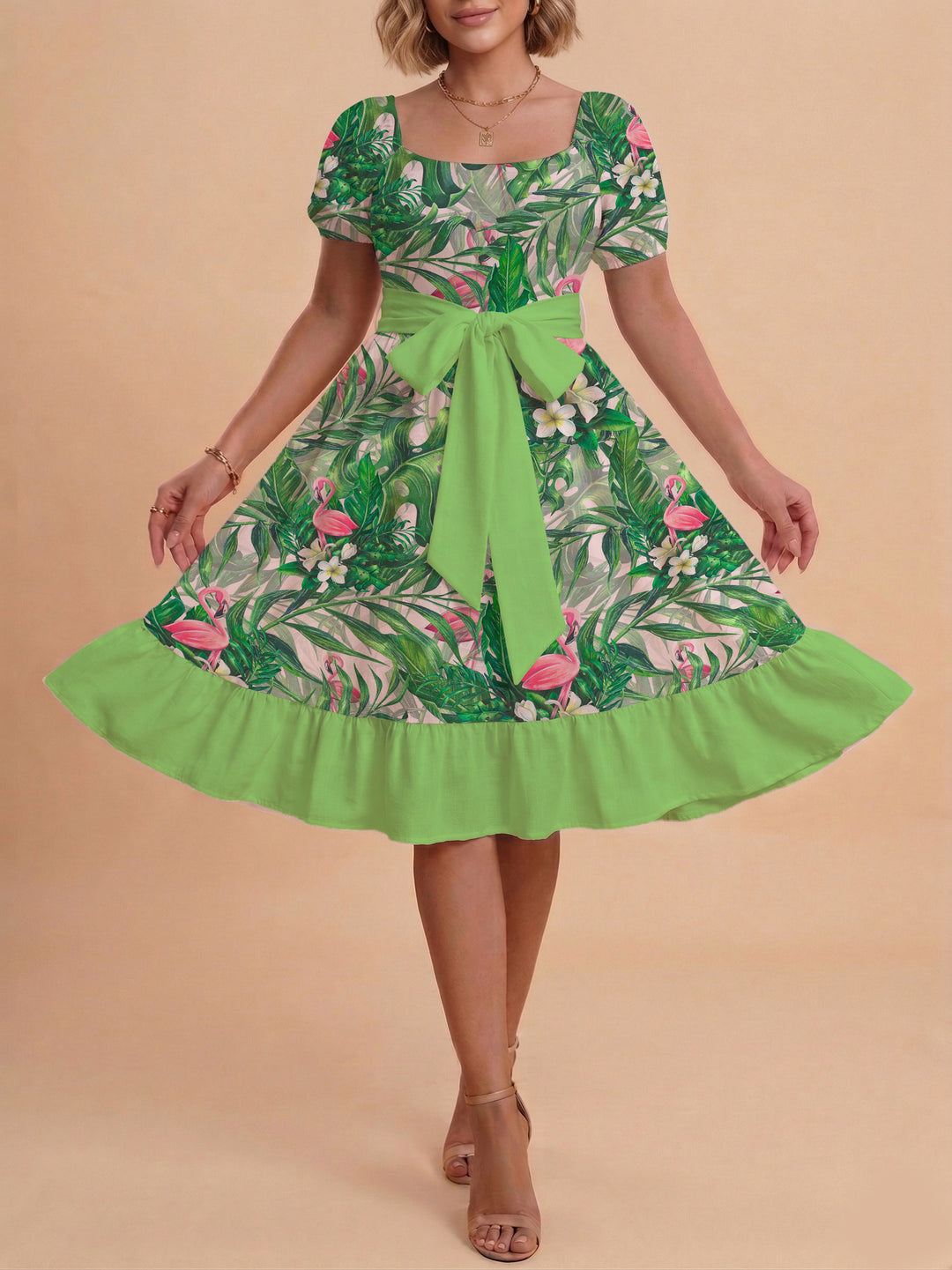 Damen A-Linien-Kleid mit floralen Motiven und taillierbarem Gürtel Echo Archiv