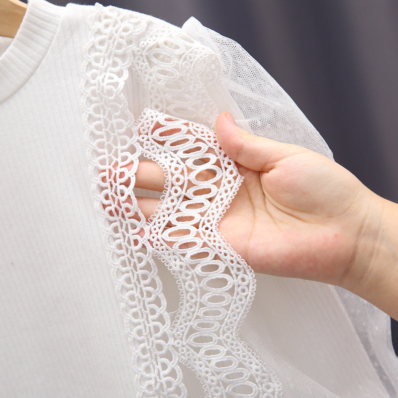 Mädchen Sweatshirt mit eleganten Rüschendetails und transparenten Tüllärmeln Echo Archiv