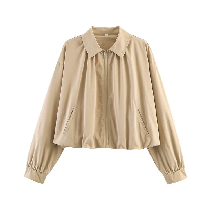 Damen Leichte Cropped Blouson-Jacke mit Hemdkragen, Reißverschluss und Gummizugsaum Echo Archiv