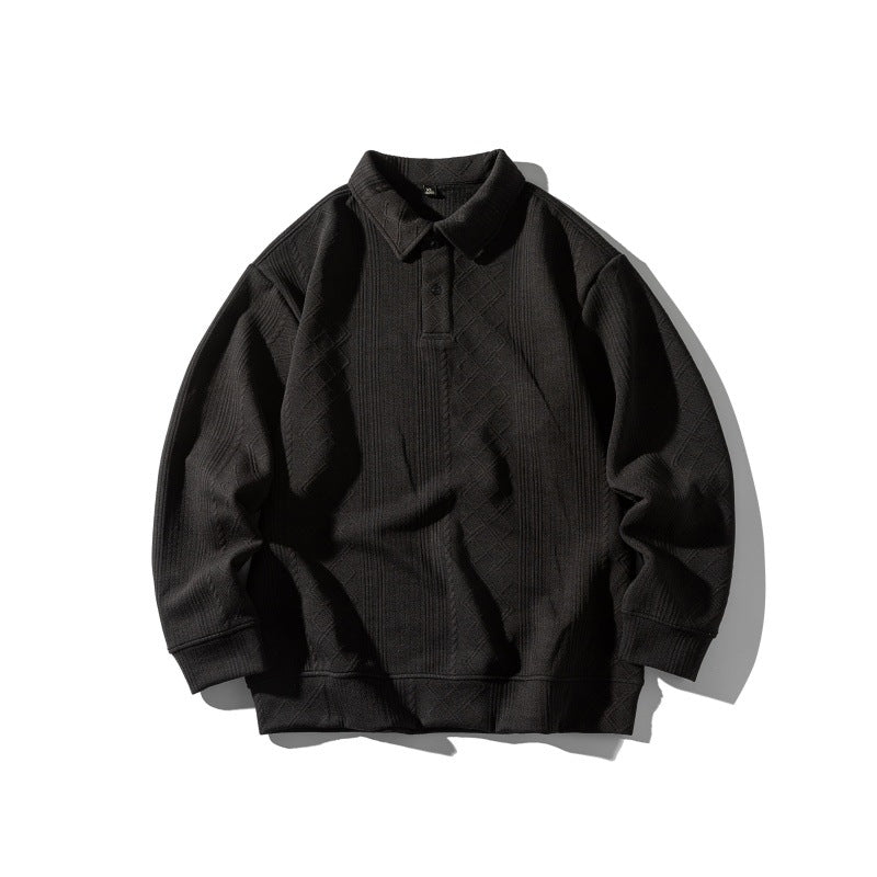 Unisex Strukturiertes Poloshirt-Strickpullover im Oversize‑Cut mit Zopf- und Diamantstrick Echoarchiv