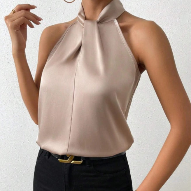 Echoarchiv | Damen Knoten Hals Stil Top Seide