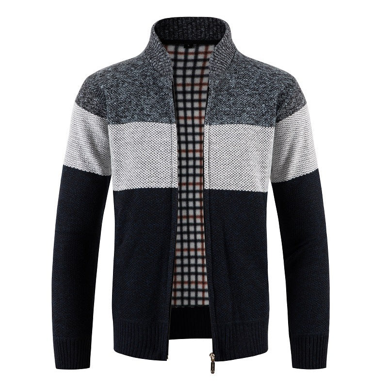 Herren modische Strickjacke mit kontrastierenden Streifen und gestepptem Innenfutter Echoarchiv