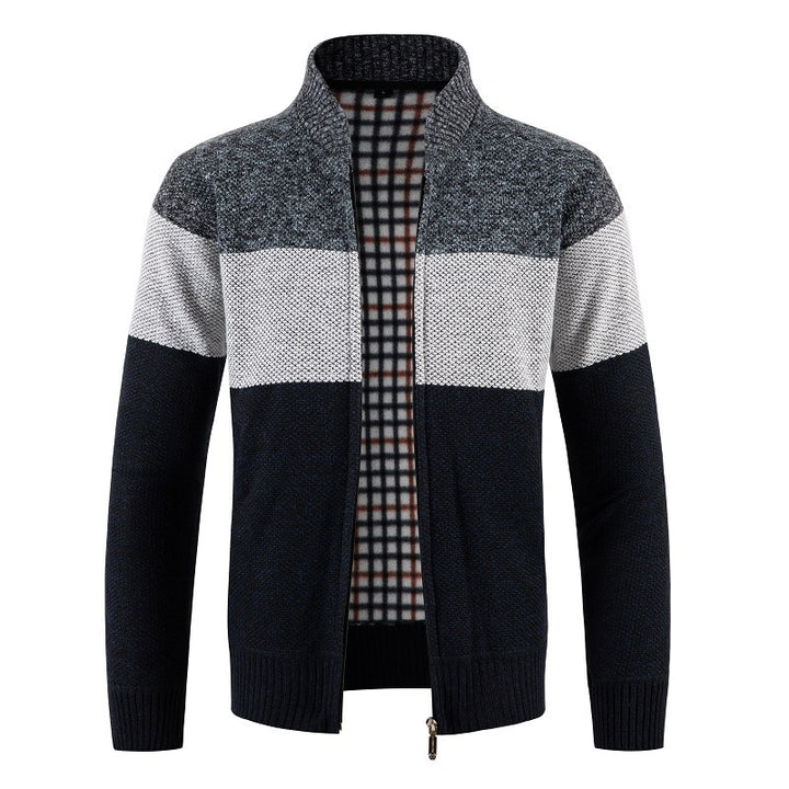 Herren modische Strickjacke mit kontrastierenden Streifen und gestepptem Innenfutter Echoarchiv
