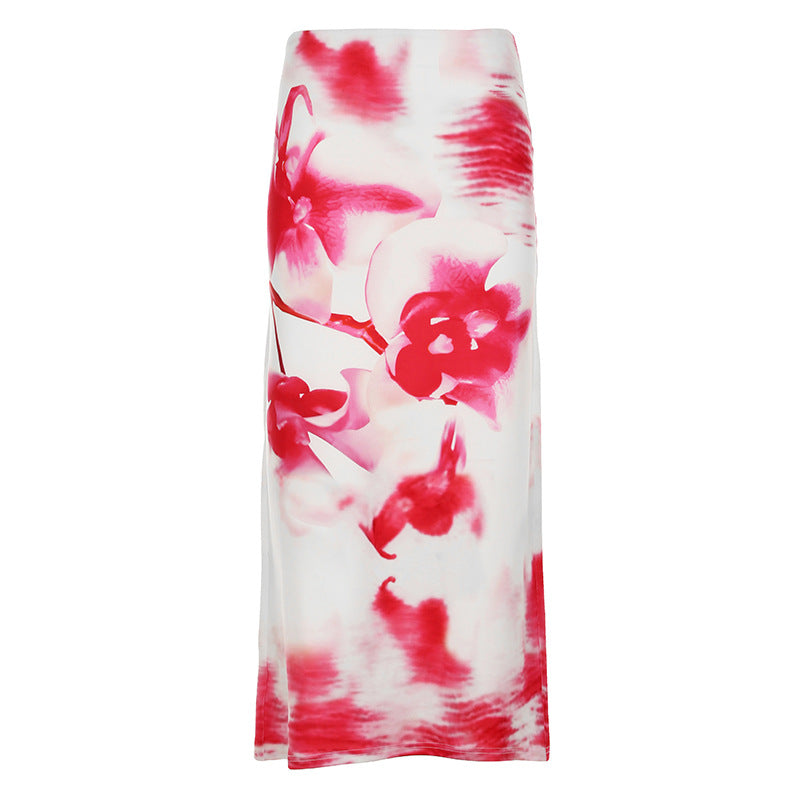 Damen Maxirock mit floralen Mustern und seitlichem Schlitz Echo Archiv
