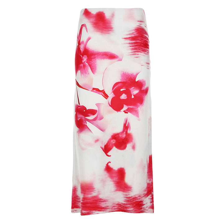 Damen Maxirock mit floralen Mustern und seitlichem Schlitz Echo Archiv