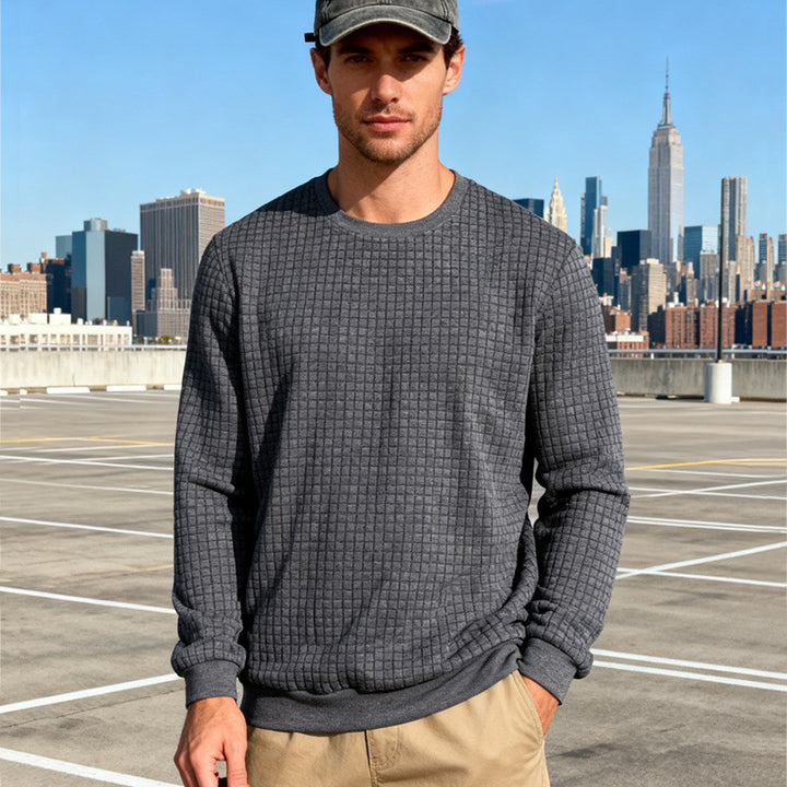 Herren Strukturierter Waffelstrick-Pullover aus Baumwollmix mit Rundhalsausschnitt Echoarchiv