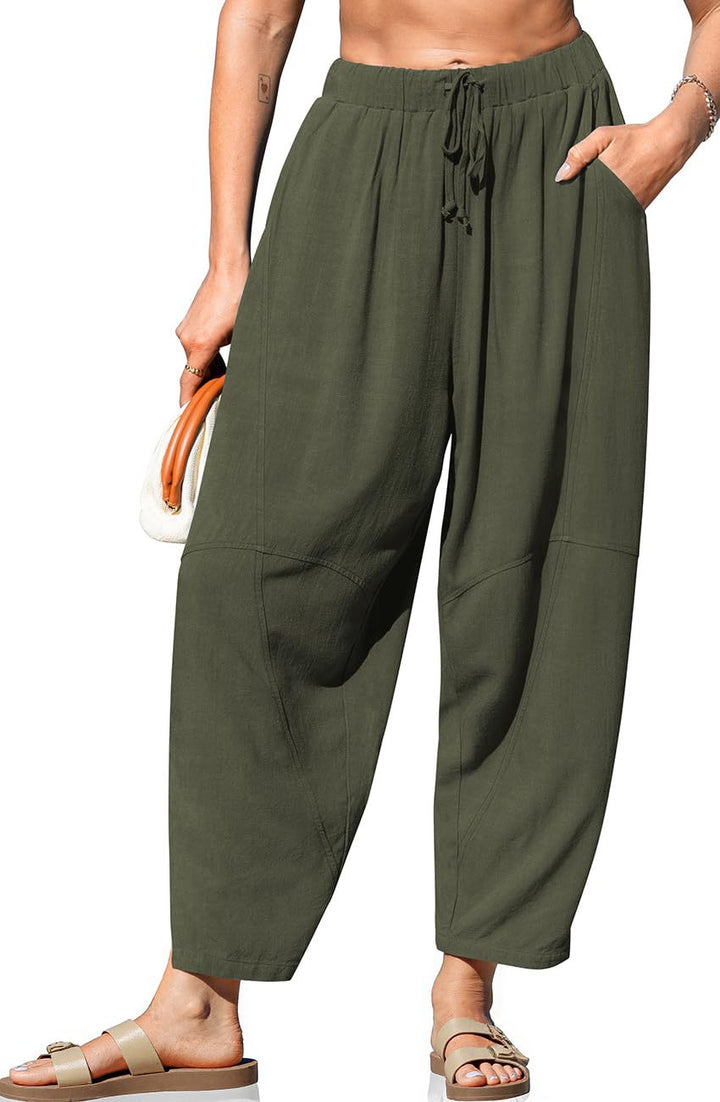 Damen Locker geschnittene Leinenhose mit weitem Bein und Kordelbund – Avérine