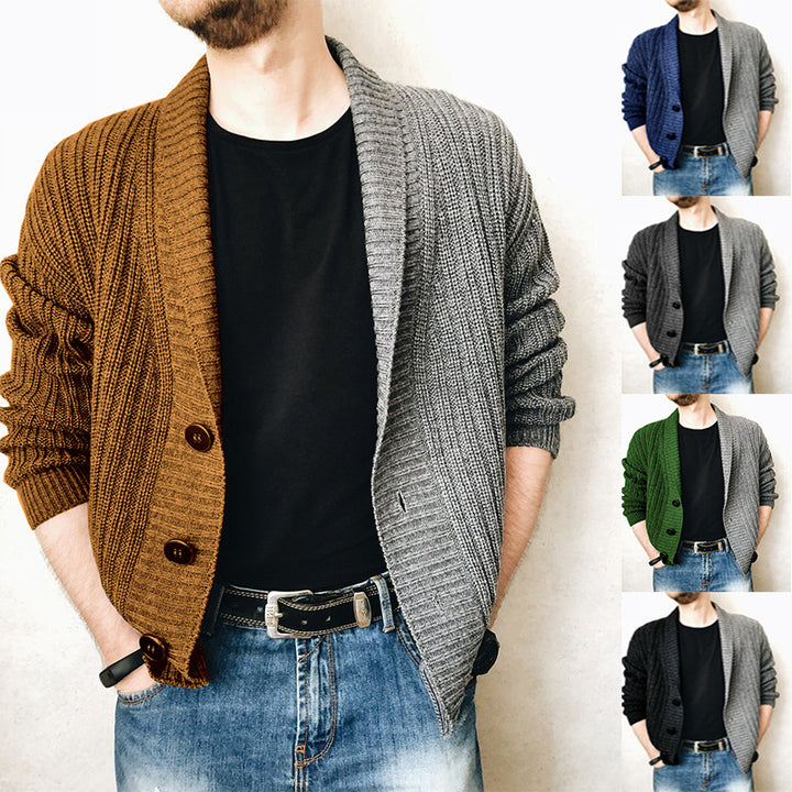 Herren Grobstrick-Cardigan mit Schalkragen, Rippstruktur und markanten Knöpfen Echo Archiv