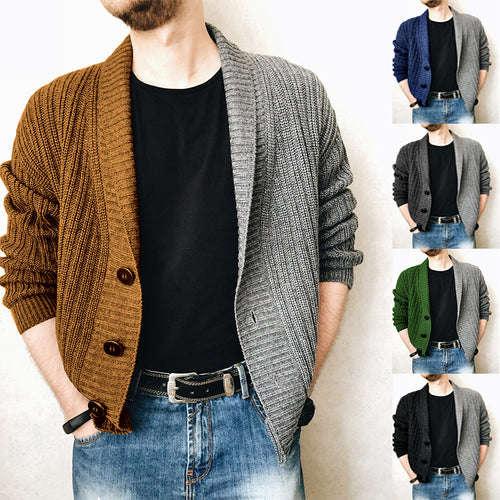 Herren Grobstrick-Cardigan mit Schalkragen, Rippstruktur und markanten Knöpfen Echo Archiv