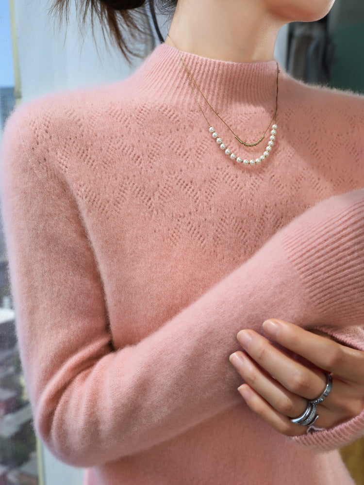 Damen Schlanker minimalistischer Stehkragen-Feinstrickpullover mit geripptem Hals Echoarchiv