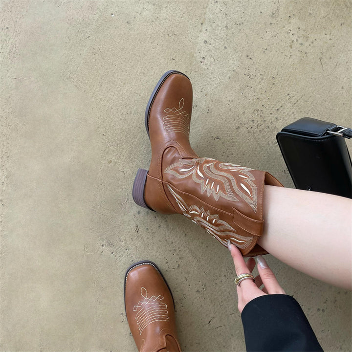 Damen Western-Cowboy-Boots mit aufwendiger Stickerei, mittlerer Schafthöhe und robuster Blockabsatz Echo Archiv