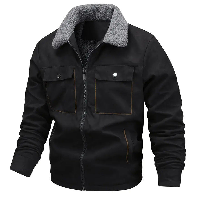 Herren nan gefütterte Pilotjacke mit Teddyfell-Innenfutter, Brustklappen und durchgehendem Reißverschluss Echo Archiv