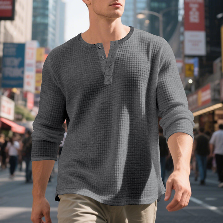 Herren Langarm-Henley-Shirt mit strukturiertem Design Echoarchiv