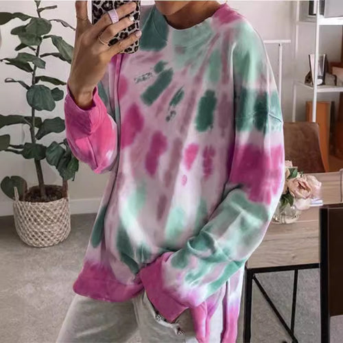 Damen stylishes Batik-Sweatshirt mit lockerer Passform und Rundhalsausschnitt Echoarchiv