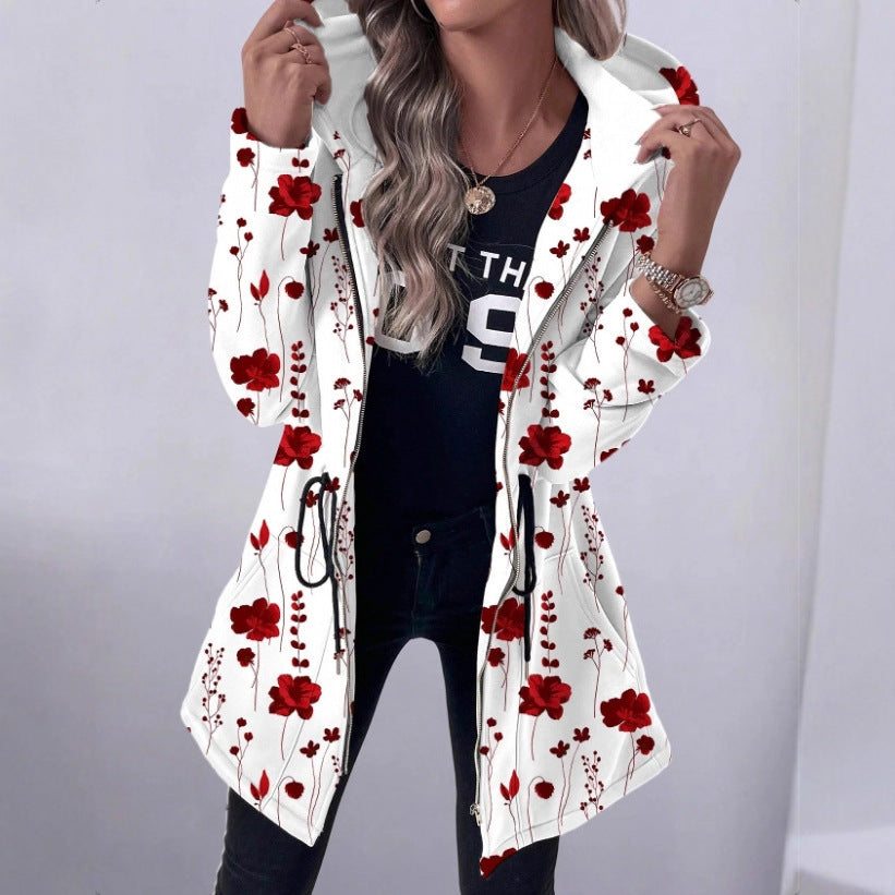 Damen Blumenprint Kapuzenparka mit wattierter Innenfütterung Echo Archiv