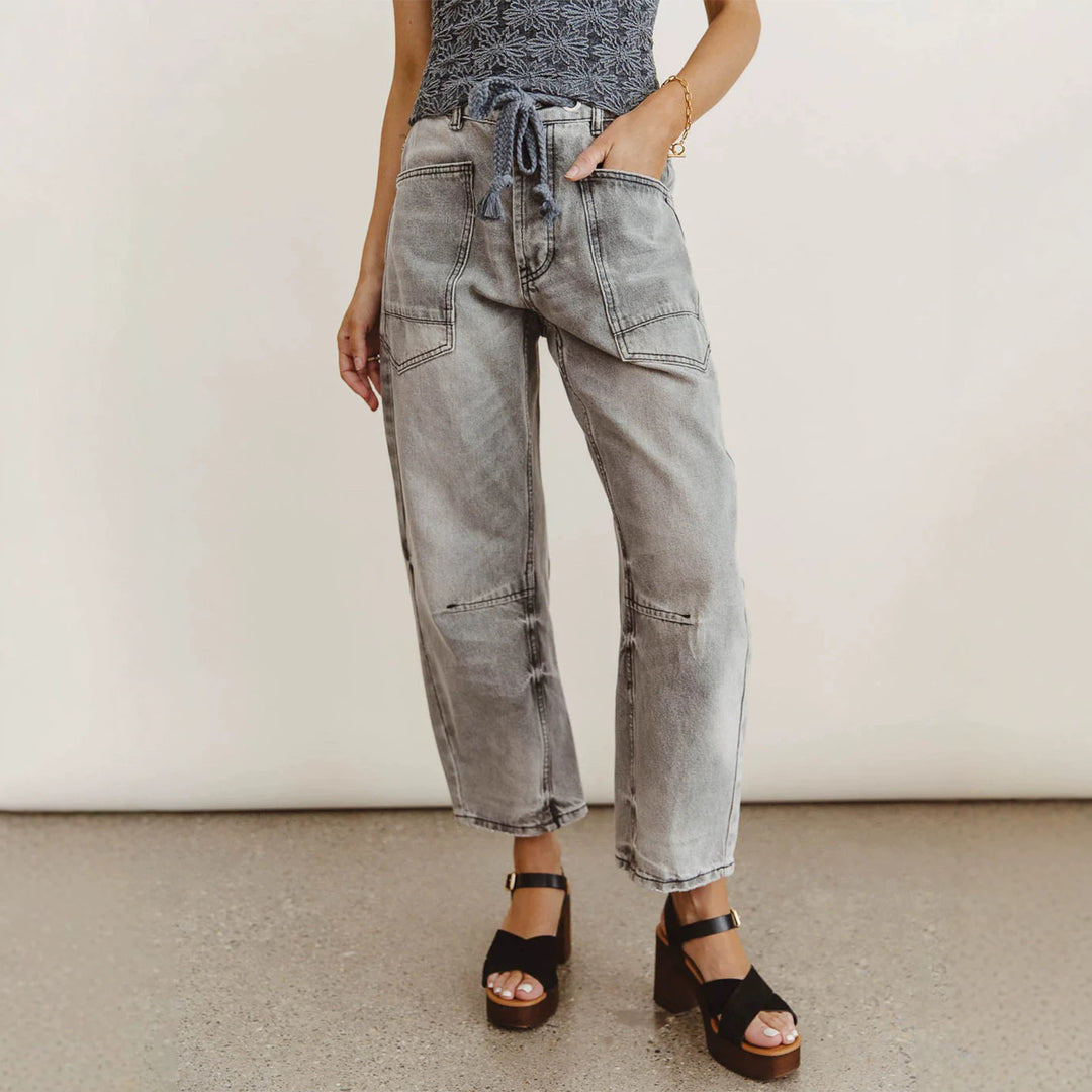 Damen nan lässige Cargo-Denim Culotte mit Kordelbund und großen aufgesetzten Taschen Echo Archiv