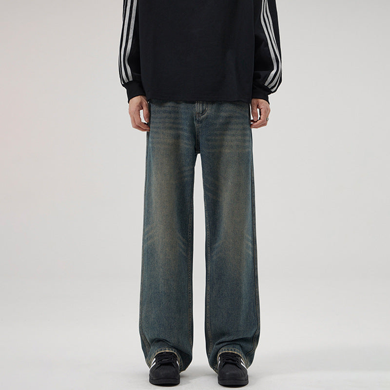 Herren Baggy-Jeans mit tiefem Schritt, verwaschener Vintage-Denim und geradem Bein Echo Archiv