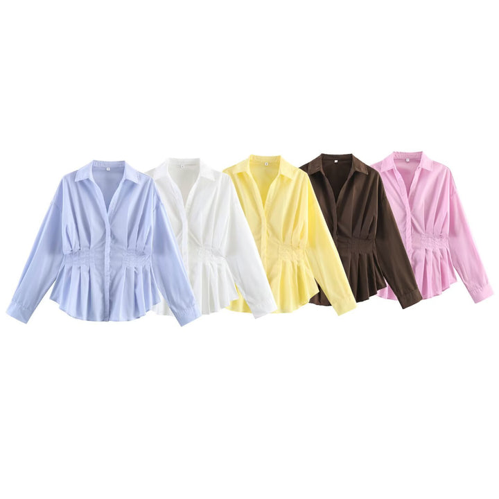 Damen Taillierte Blusenshirt-Jacke mit Kellerfalten und verdeckter Knopfleiste Echo Archiv