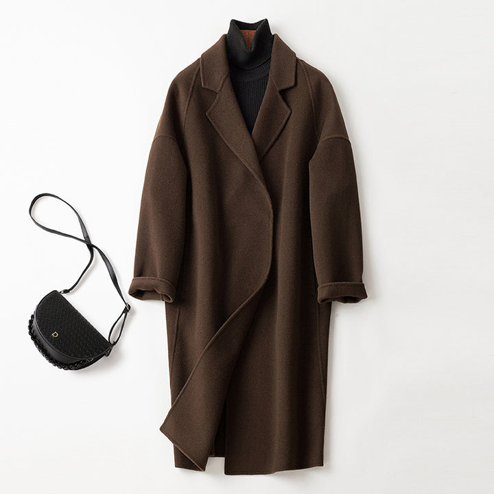 Damen Eleganter Wollmantel mit Abnehmbarer Kapuze Echoarchiv
