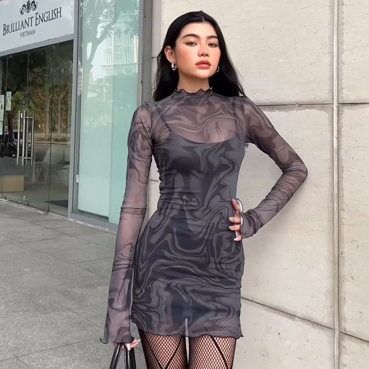 Damen figurbetontes Netzkleid mit marbled Effekt Echo Archiv