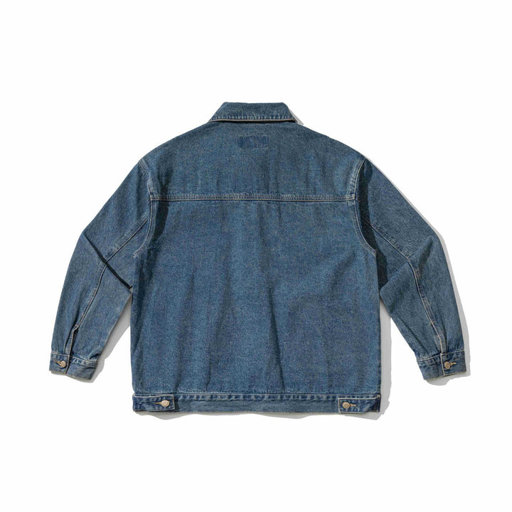 Unisex Robustess Denim‑Workwear‑Blouson mit Hemdkragen und großen Pattentaschen Echoarchiv