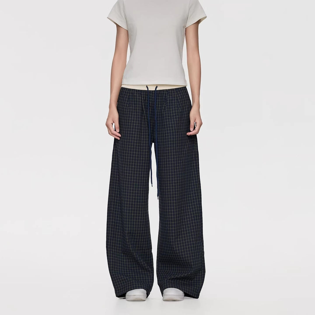 Damen Weite Relaxed-Loungehose mit Tunnelzugbund, Karo-Check & Eingrifftaschen Echoarchiv