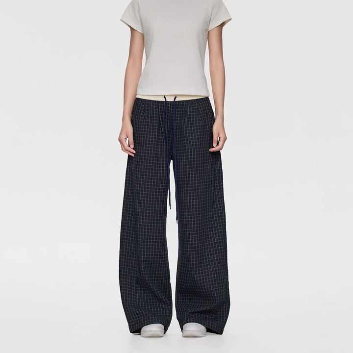 Damen Weite Relaxed-Loungehose mit Tunnelzugbund, Karo-Check & Eingrifftaschen Echoarchiv