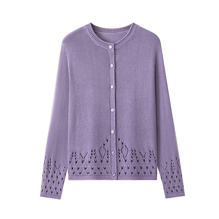 Damen Feiner Feinstrick-Cardigan mit Ajourmuster am Saum und Rundhalsausschnitt Echo Archiv
