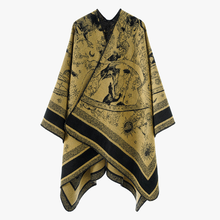 Damen Jacquard-Capeponcho mit doppelseitiger Webstruktur und V‑Ausschnitt – Avérine