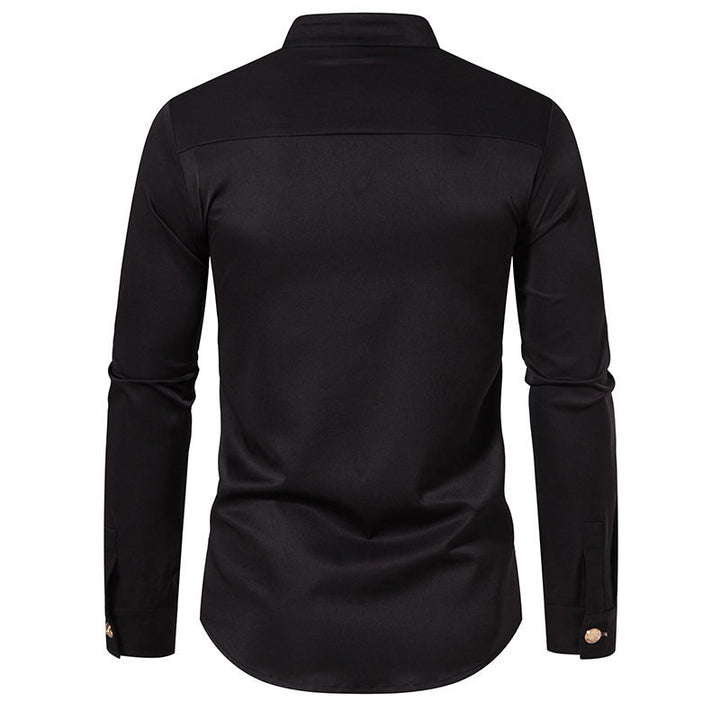 Herren Stehkragen-Hemd mit eleganten Knopfdetails Echoarchiv