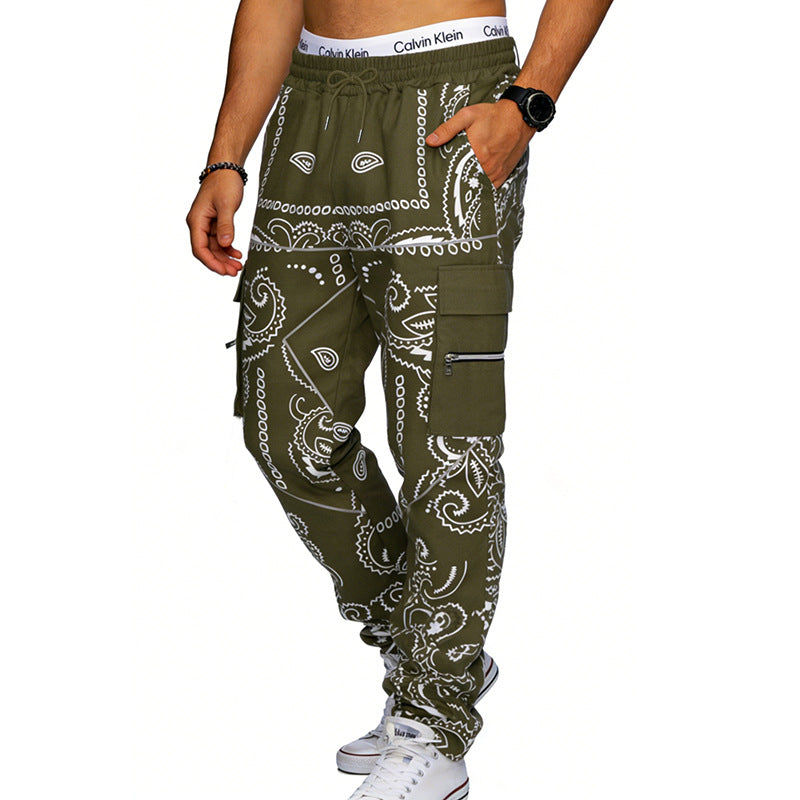 Herren nan Cargo-Jogginghose mit Paisley-Muster, elastischem Bund, multiple Reißverschluss- und Klappentaschen Echo Archiv