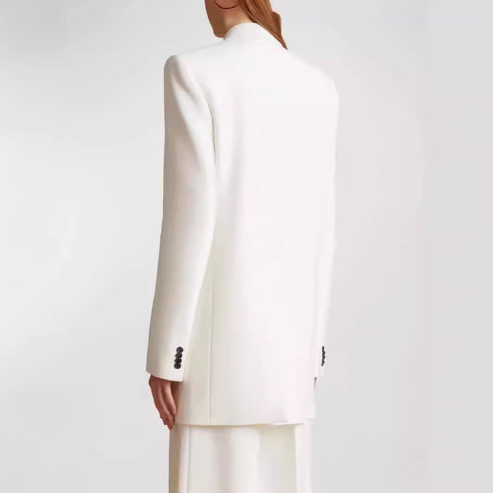 Damen Minimalistischer Longblazer mit asymmetrischer Ein‑Knopf‑Front und cleanem Longline‑Schnitt Echoarchiv