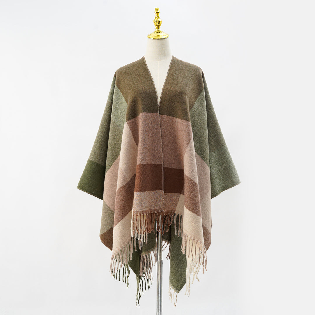 Damen Multifunktionaler Wollmix-Poncho im Cape‑Stil mit geometrischem Muster – Avérine