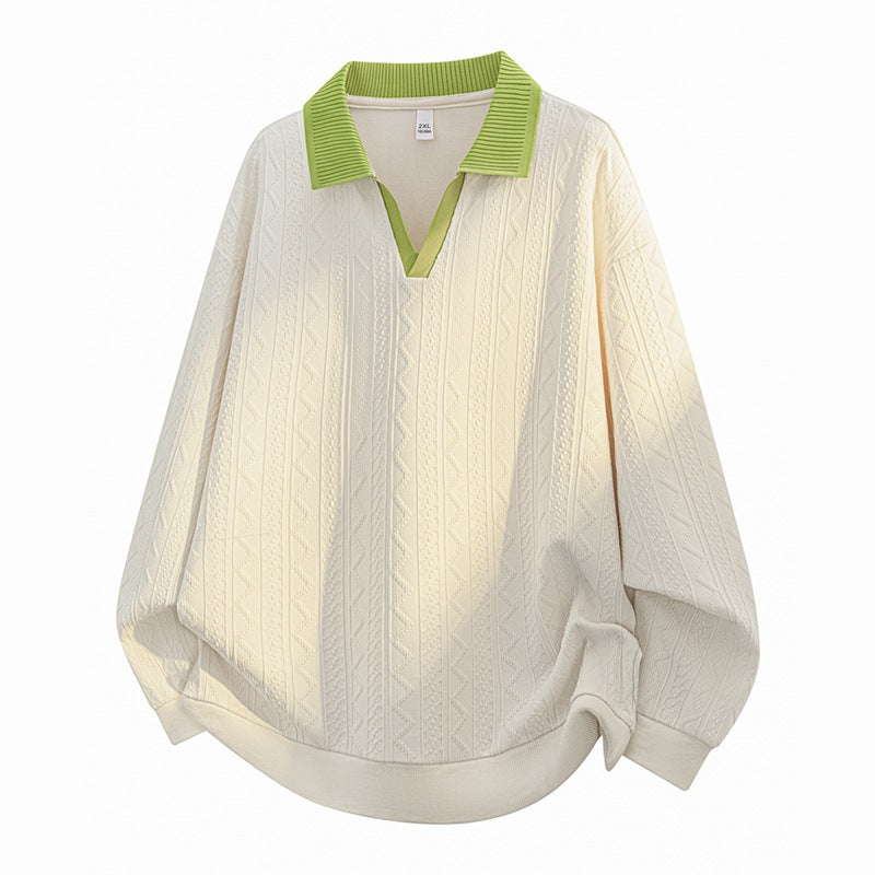 Herren Oversize Strick-Polo mit Strukturstrick, offenem V‑Ausschnitt und geripptem Kragen Echoarchiv