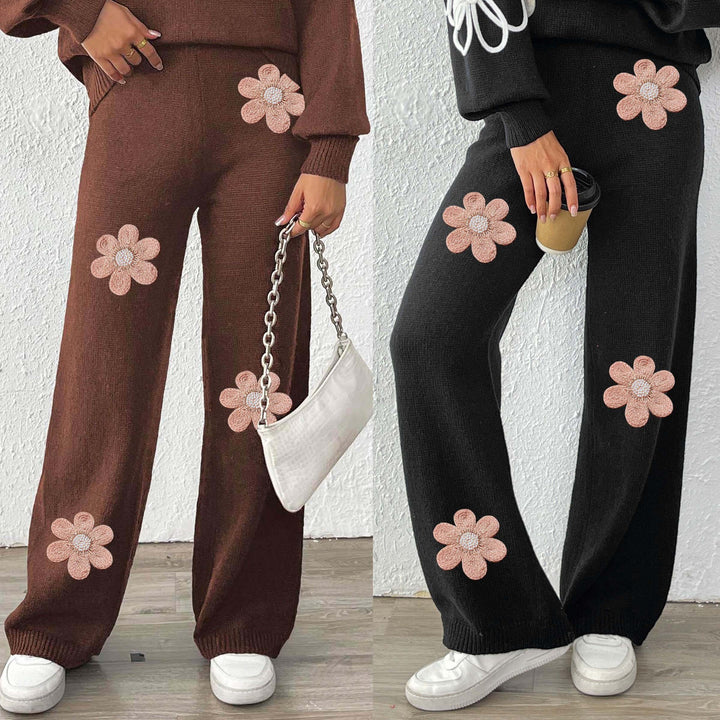 Damen lockere Strickhose mit floralen Applikationen Echo Archiv