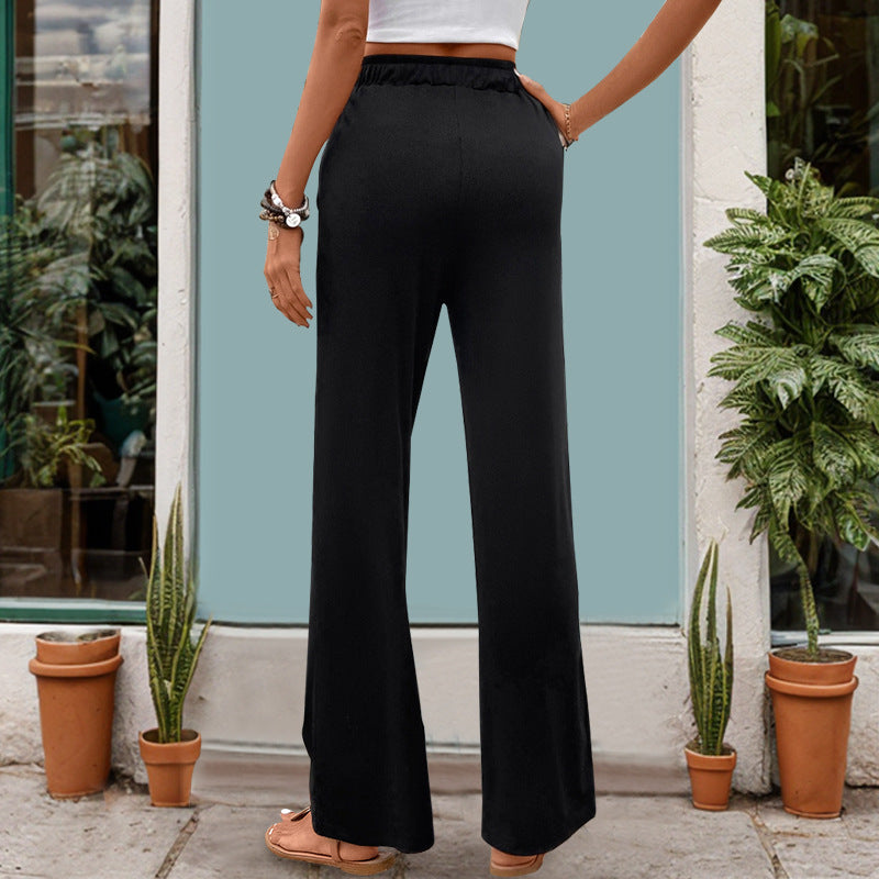 Damen Weite High-Waist Lounge-Hose mit Kordelzug und Eingrifftaschen Echoarchiv