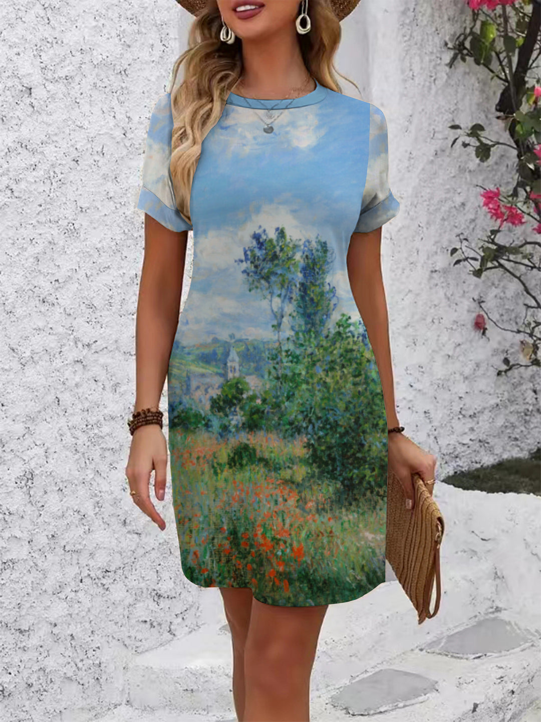 Damen lässiges Kurzarmkleid mit kreativem geometrischen Muster Echo Archiv