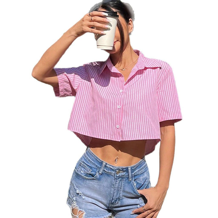 Damen nan lässige kurzärmelige bauchfreie Hemdbluse mit Rückenausschnitt und Schleifendetail Echo Archiv