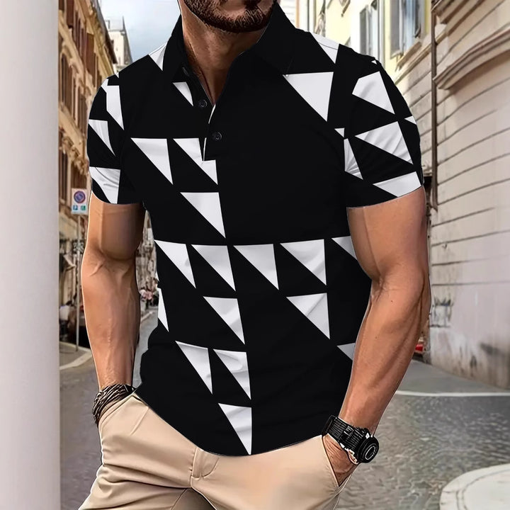 Herren Poloshirt mit modernem geometrischen Motivdesign Echoarchiv
