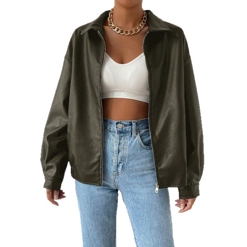 Damen Oversized Kunstleder-Blouson mit Reißverschluss und Hemdkragen Echo Archiv