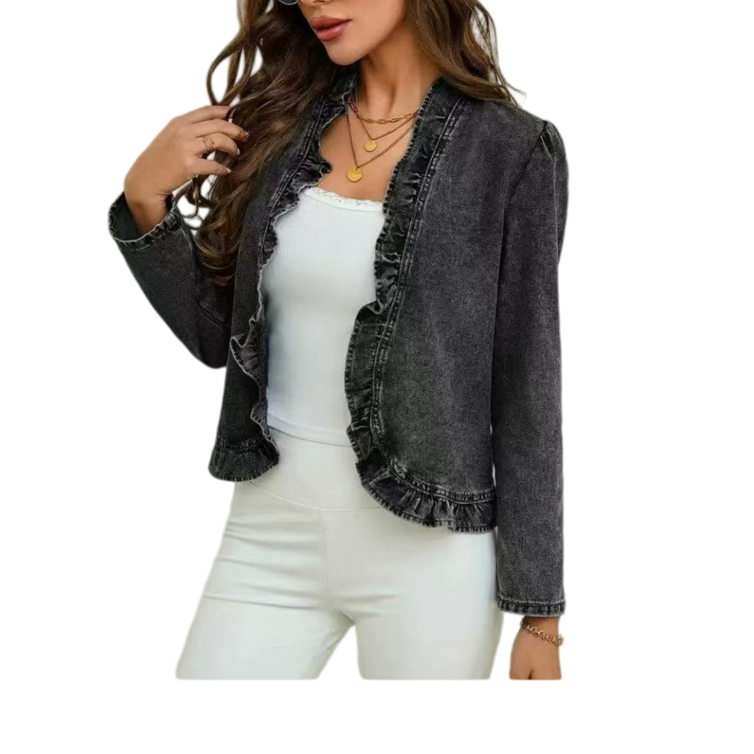 Damen Jeansjacke mit Rüschenkragen und taillierter Silhouette Echo Archiv