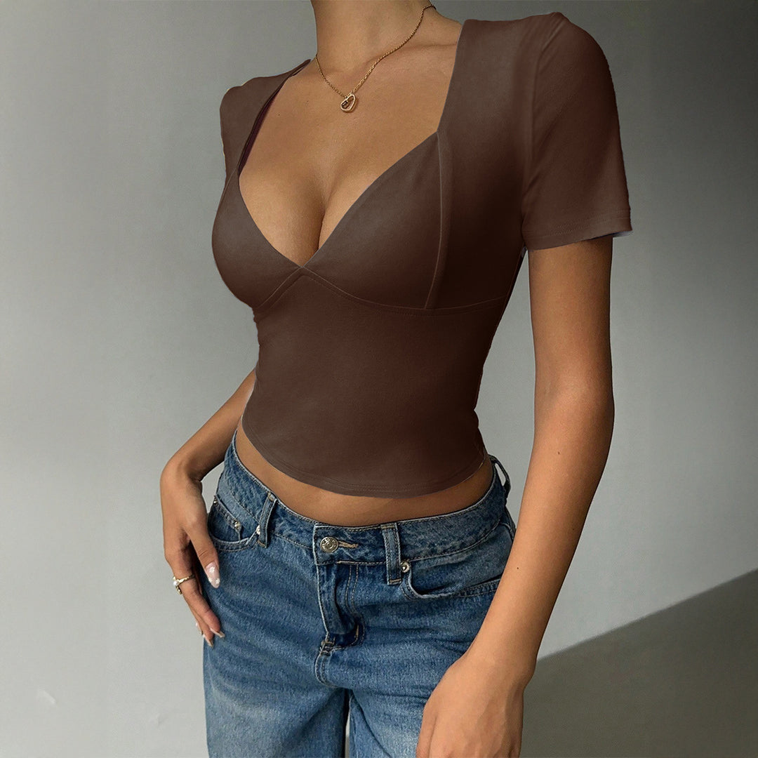 Damen Oberteil mit tiefem V-Ausschnitt und figurbetonter Silhouette Echo Archiv